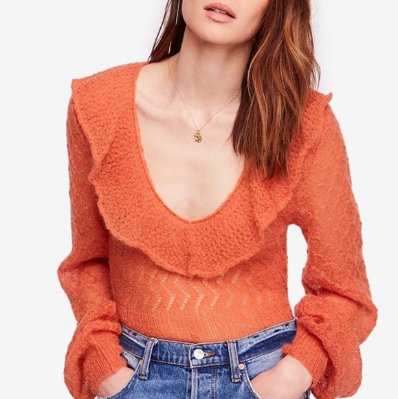 NWT FREE PEOPLE MACAROON SWEATER RUFFLE - Picture 1 of 8